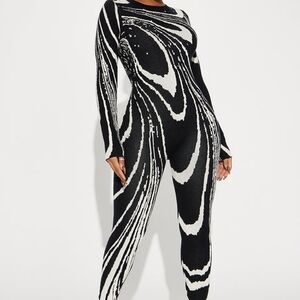 Black & White Patterned Knit Jumpsuit